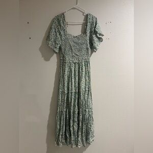 Baltic Born Floral Midi Dress in Green and White